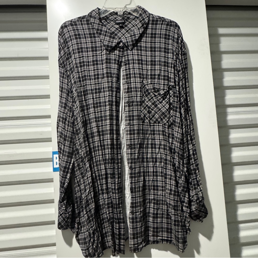 Torrid Black and White Plaid Top